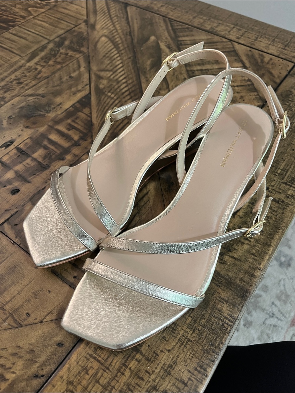 Stuart Weitzman Metallic Gold Strappy Slingback Sandals